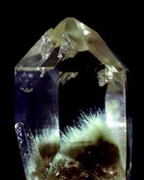 byssolite inclusions in crystals of quartz